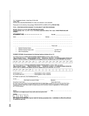 Unisa Broadcasted Classes DVD Order Form