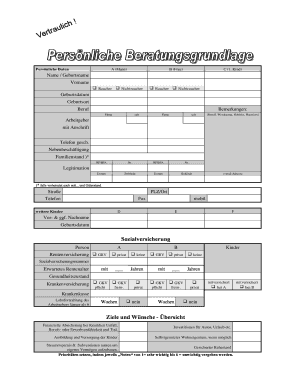 Persönliche Daten und Finanzplanung Formular