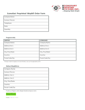 Econofast Preprinted Waybill Order Form