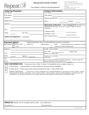 Telomere Length Measurement Requisition Form