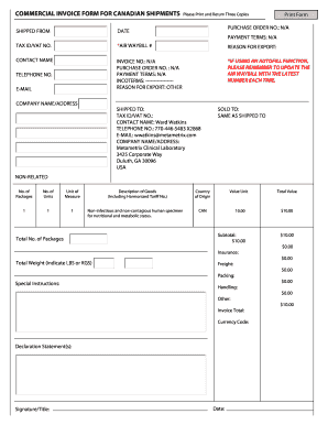 Commercial Invoice Form for Canadian Shipments