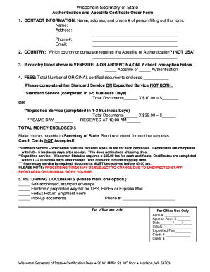 Wisconsin Apostille Authentication Order Form