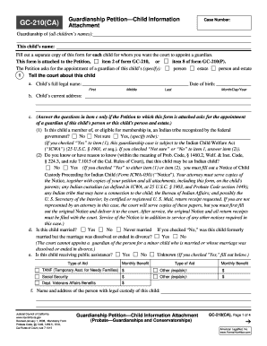 GC-210CA Guardianship PetitionChild Information Case - alpine courts ca