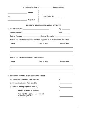 Georgia Domestic Relations Financial Affidavit