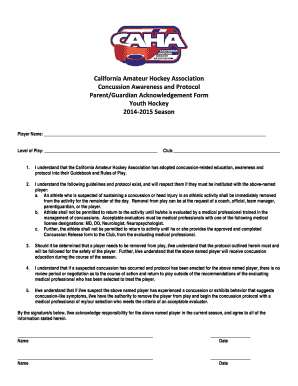California Amateur Hockey Association Concussion Awareness Form