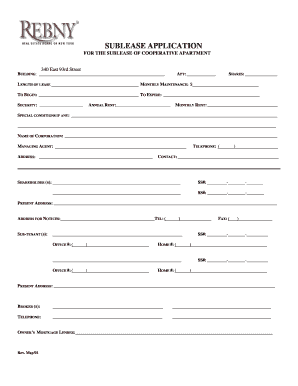 Sublease Application for Cooperative Apartment