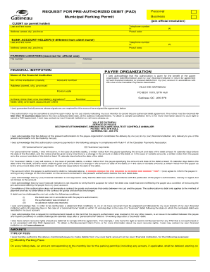 Municipal Parking Permit Pre-Authorized Debit Form