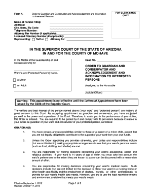 Arizona Guardian and Conservator Order