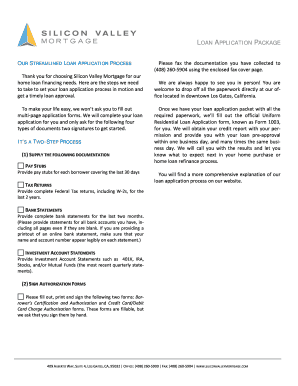 Silicon Valley Mortgage Loan Application Package