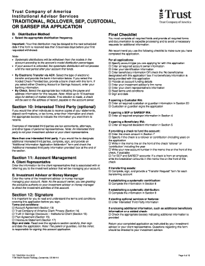 Traditional, Rollover, SEP, Custodial, or SARSEP IRA Application