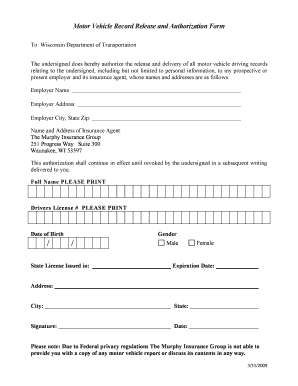 Motor Vehicle Record Release and Authorization Form
