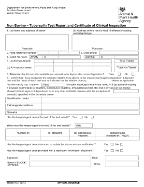 UK Tuberculin Test Report and Certificate