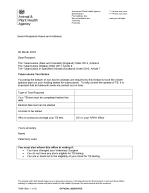 Tuberculosis Test Notice for Non-Bovine Animals