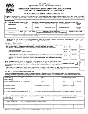 Florida Dissolution of Marriage Report Application