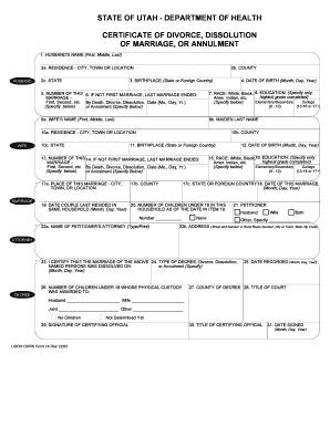 Utah Divorce Certificate