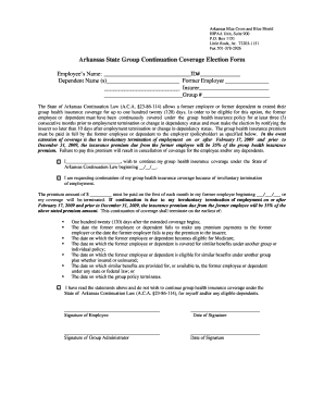 Arkansas State Group Continuation Coverage Election Form