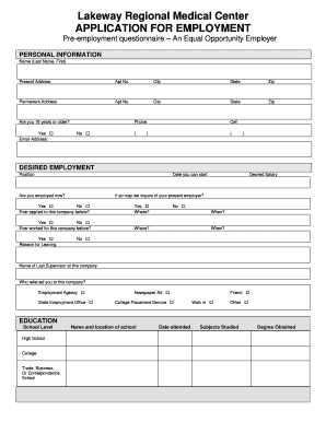 Lakeway Regional Medical Center Employment Application