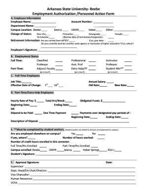 Arkansas State University Beebe Employment Authorization Form
