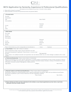 MCSI Application by Seniority, Experience & Professional Qualifications