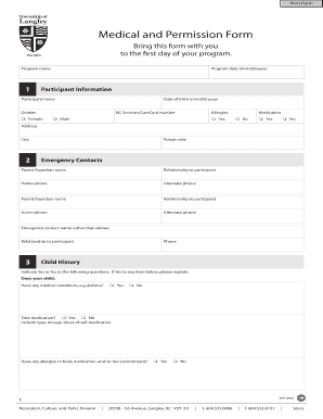 Child Medical and Permission Form