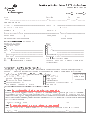 Day Camp Health History and Medication Form