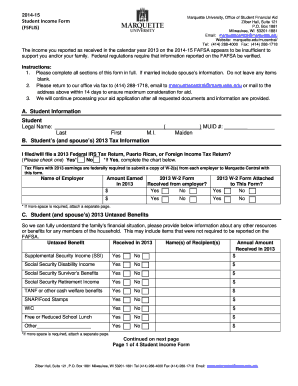 Marquette University Student Income Form