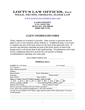 Client Information Form for Estate Planning