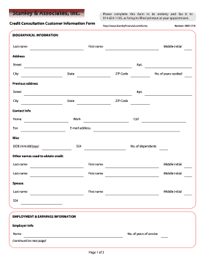 Credit Consultation Customer Information Form