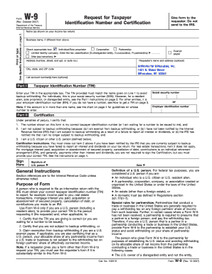 Form W-9 Request for Taxpayer Identification Number and Certification