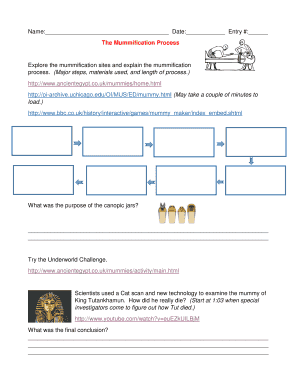 Ancient Egypt Mummification Worksheet