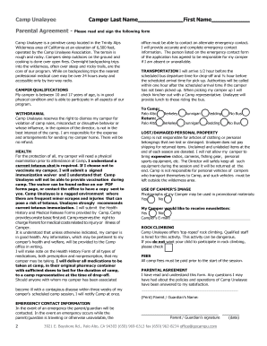 Camp Unalayee Parental Agreement and Forms