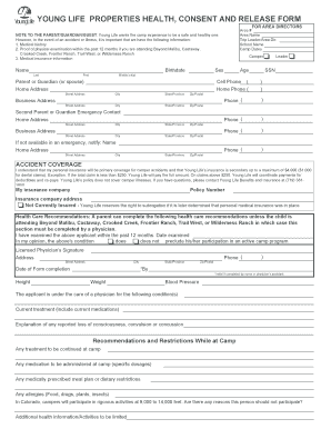 Young Life Properties Health Consent and Release Form