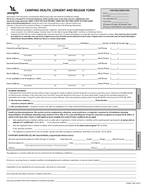 Young Life Camp Health Consent and Release Form