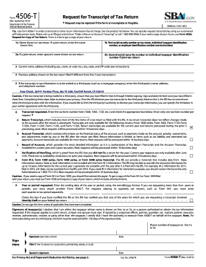 IRS Form 4506-T Request for Transcript of Tax Return