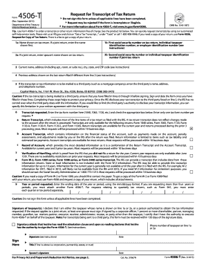 IRS Form 4506-T Request for Transcript of Tax Return