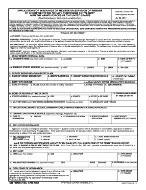 Application for Discharge of Member or Survivor of Member of Group Certified to Have Performed Active Duty
