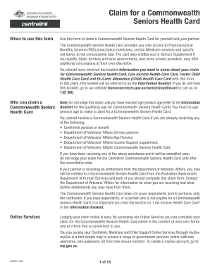 Commonwealth Seniors Health Card Claim Form