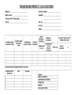 Trade Board Product Analysis Form