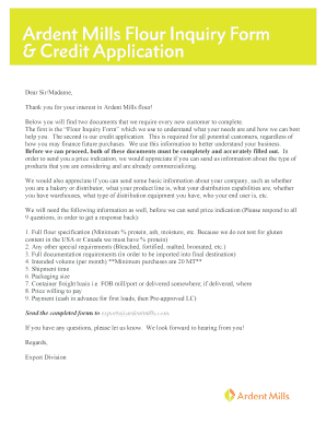 Ardent Mills Flour Inquiry Form & Credit Application