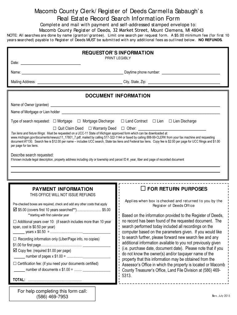 Fillable Online Real Estate Record Search Information Form Fax Email