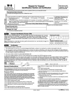 IRS Form W-9 Request for Taxpayer Identification Number and Certification