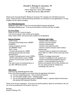 US Individual Income Tax Return Preparation Checklist
