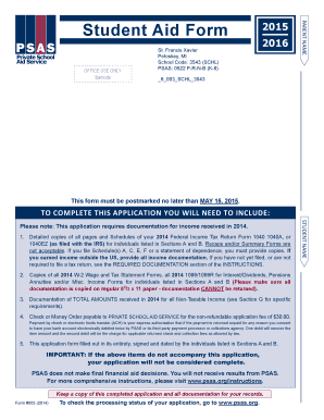 Private School Aid Form 2015