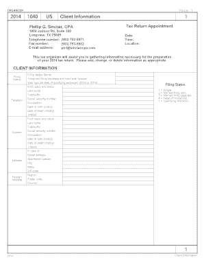 2014 US Tax Return Organizer