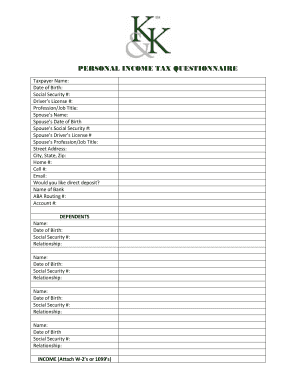 Personal Income Tax Questionnaire