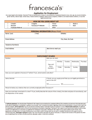 Francesca's Employment Application Form