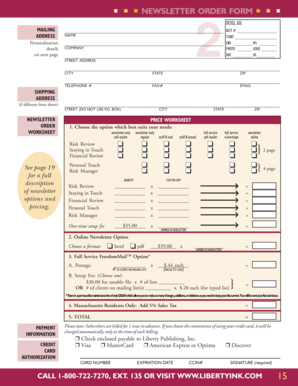 Newsletter Order Form