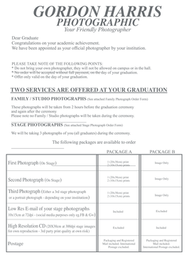 Graduation Photography Order Form
