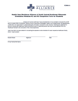 Healthcare Orientation Completion Form