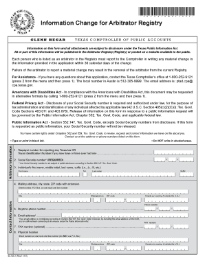 Texas Arbitrator Registry Information Change Form